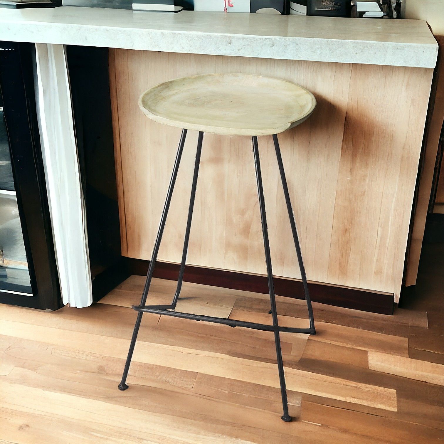 Iron Backless Counter Height Bar Chair - Off - White / Black