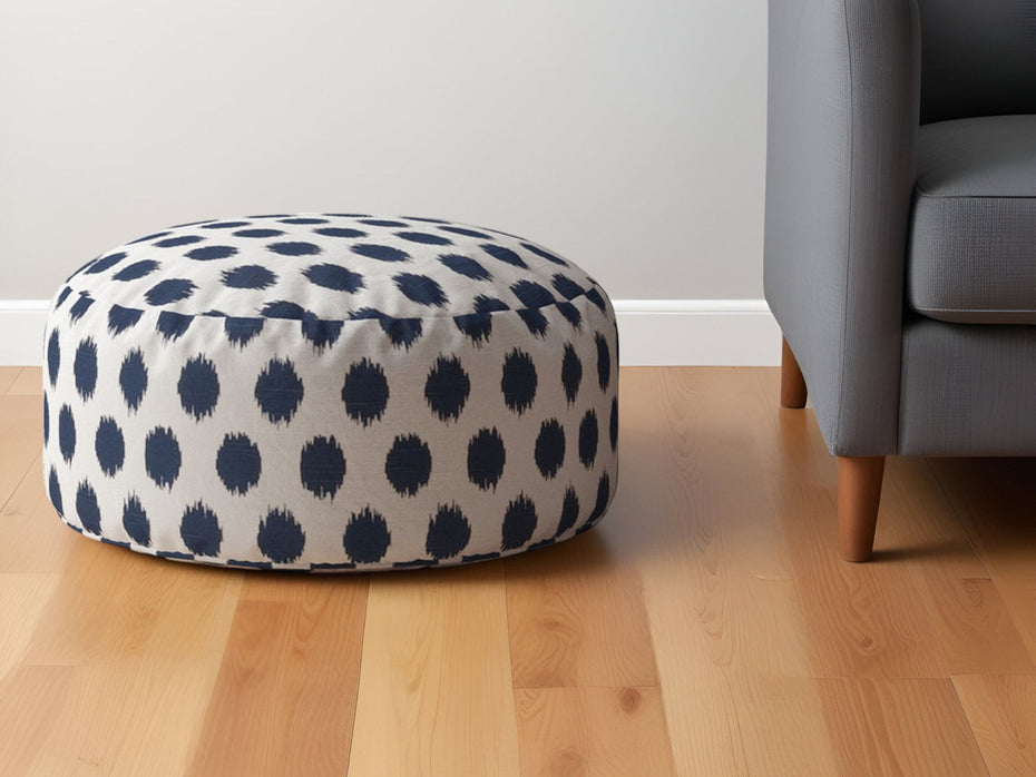 Canvas, Round Polka Dots Pouf Ottoman - Blue / White