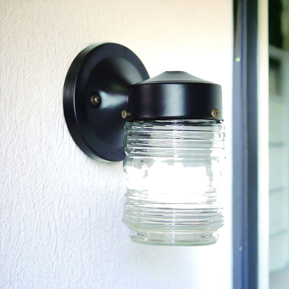 Standard Jelly Jar One Light Outdoor Wall Light - Black