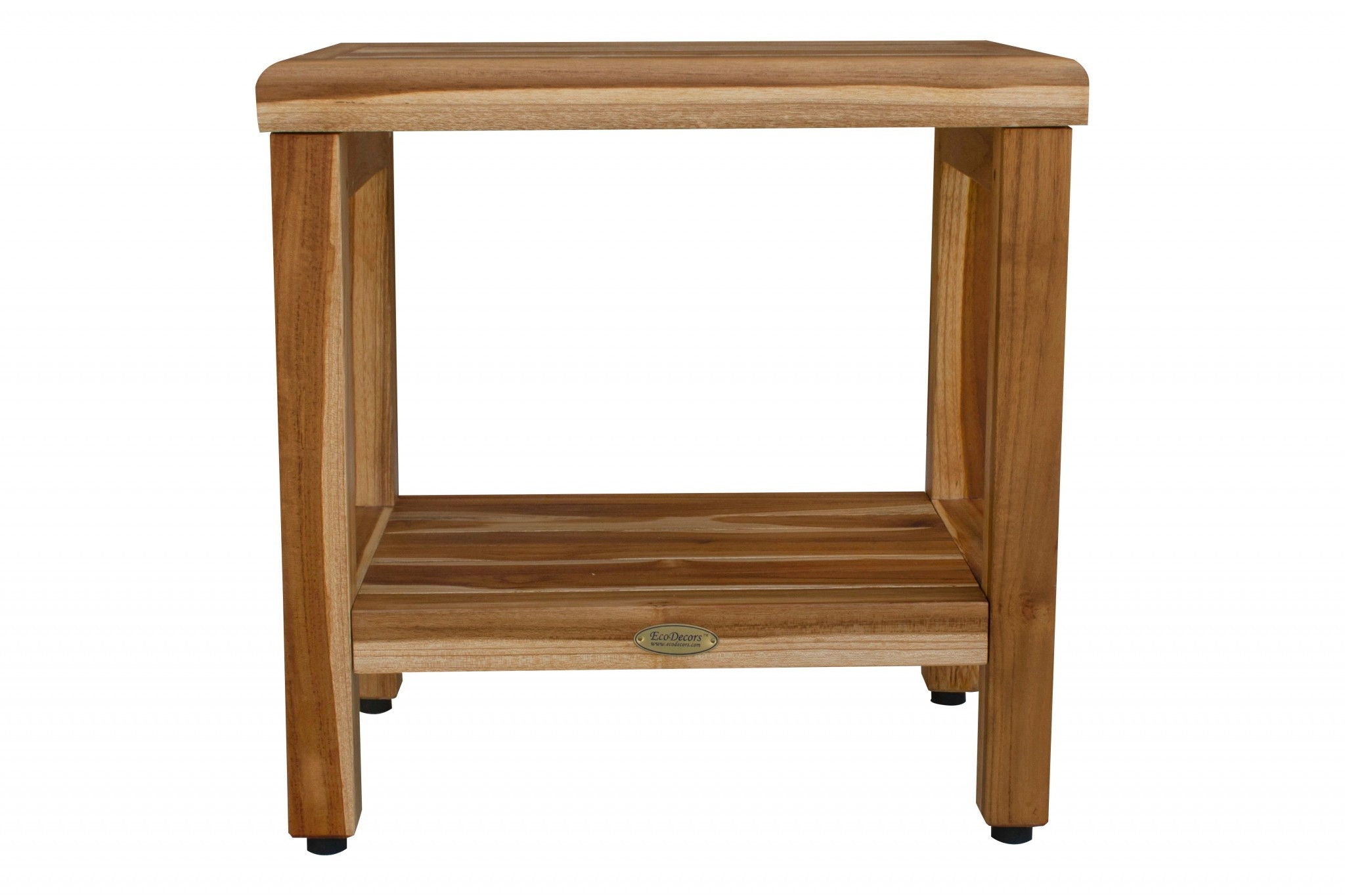 Contemporary Teak Shower Stool Or Bench With Shelf - Natural