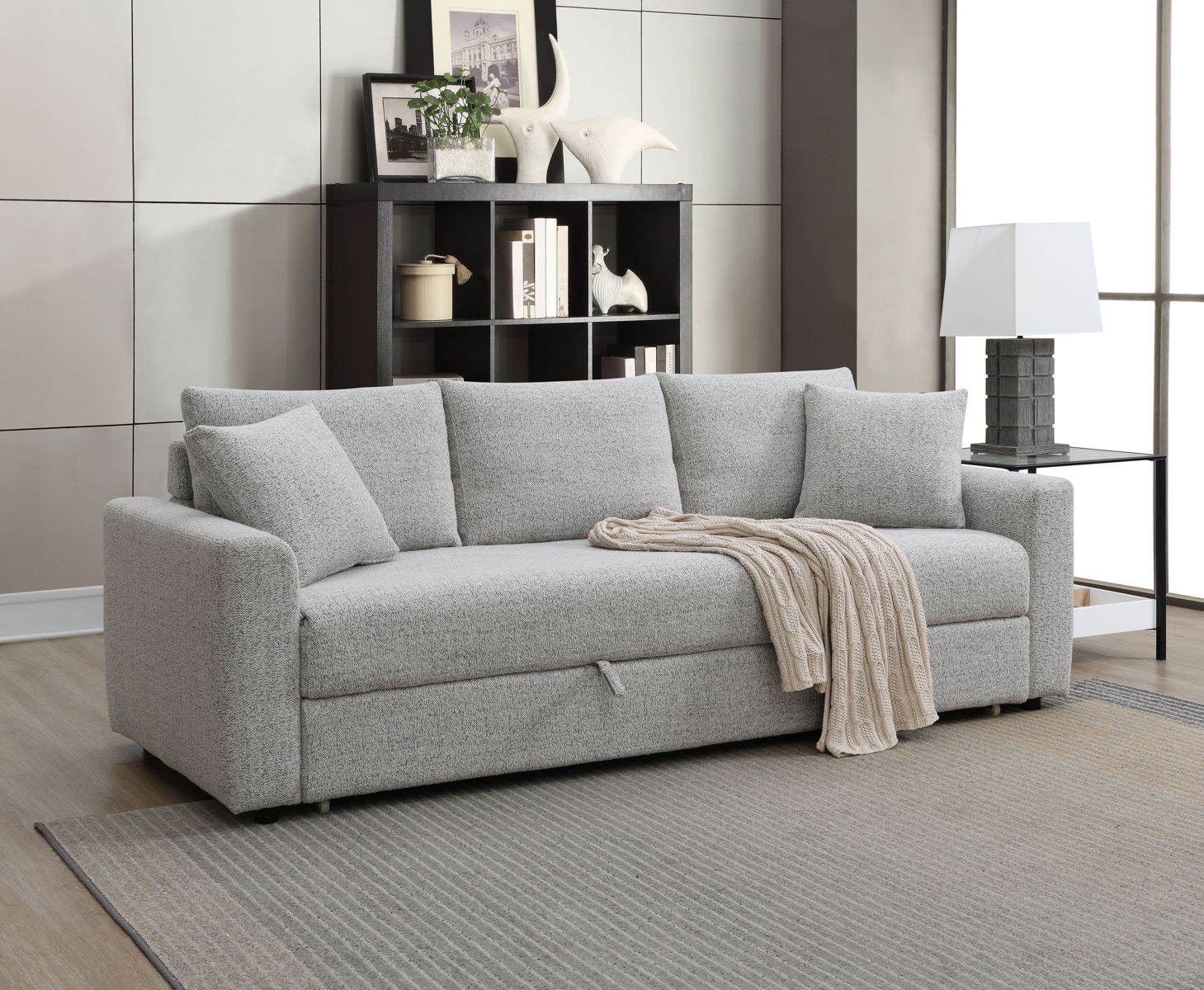 Connie - Boucle Sleeper Sectional Sofa With 2 Toss Pillows - Beige