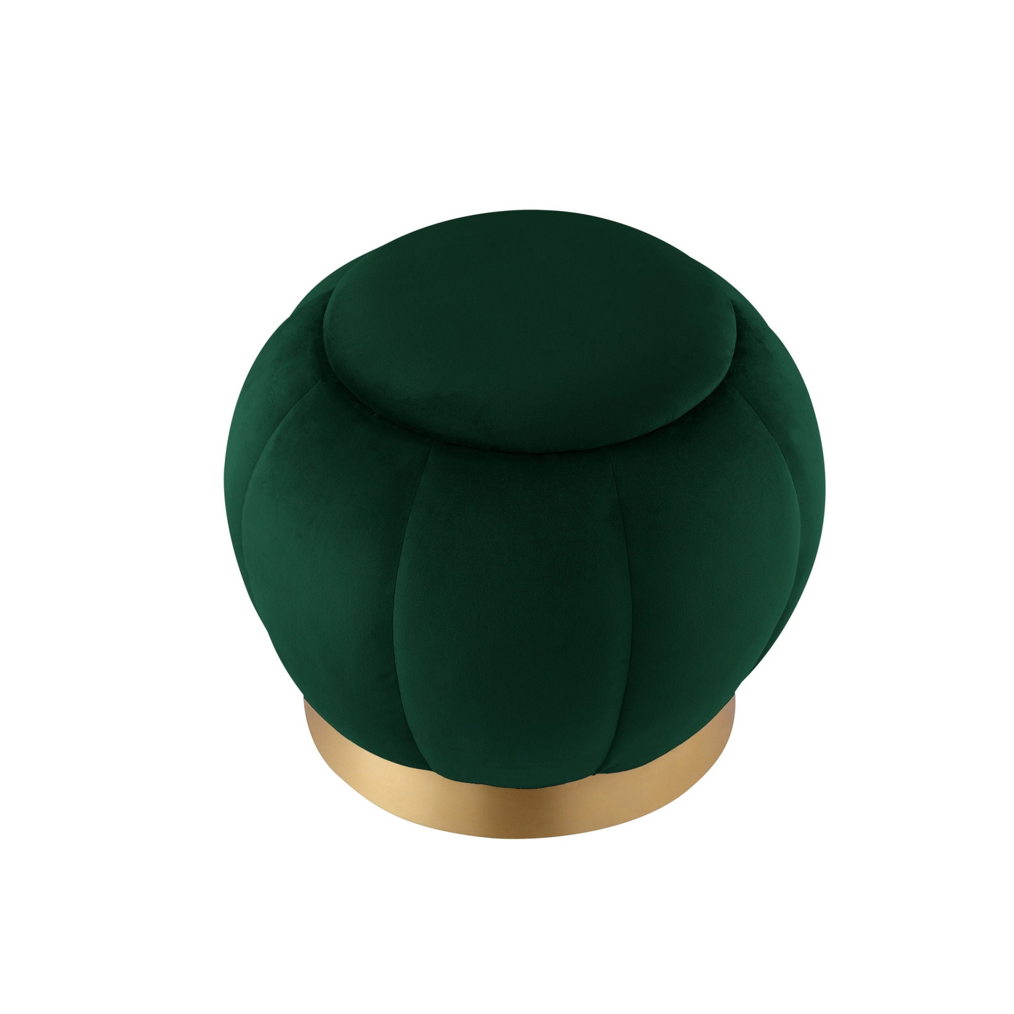 Velvet Round Ottoman - Hunter Green / Gold