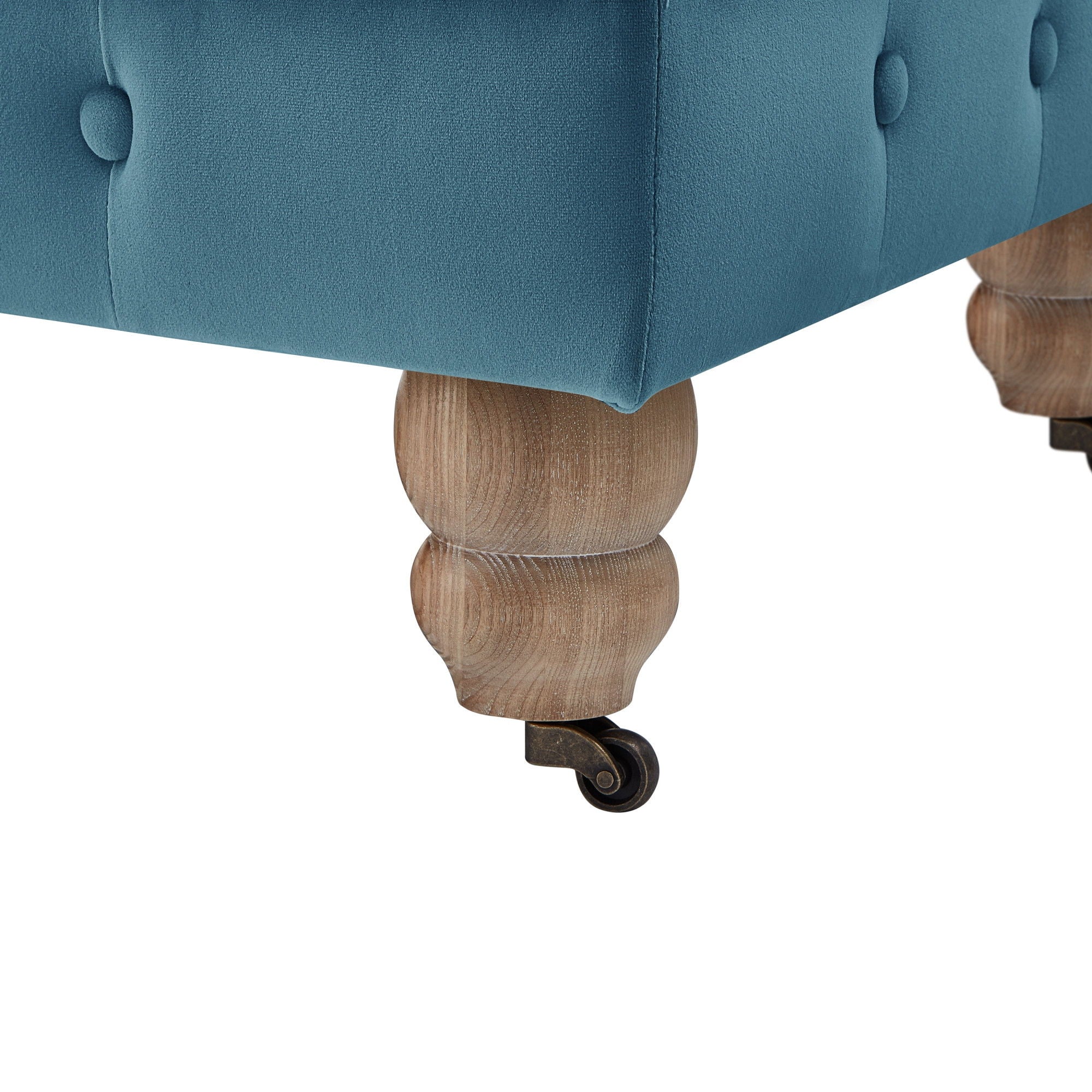 Velvet Rolling Tufted Cocktail Ottoman - Teal Blue / Natural