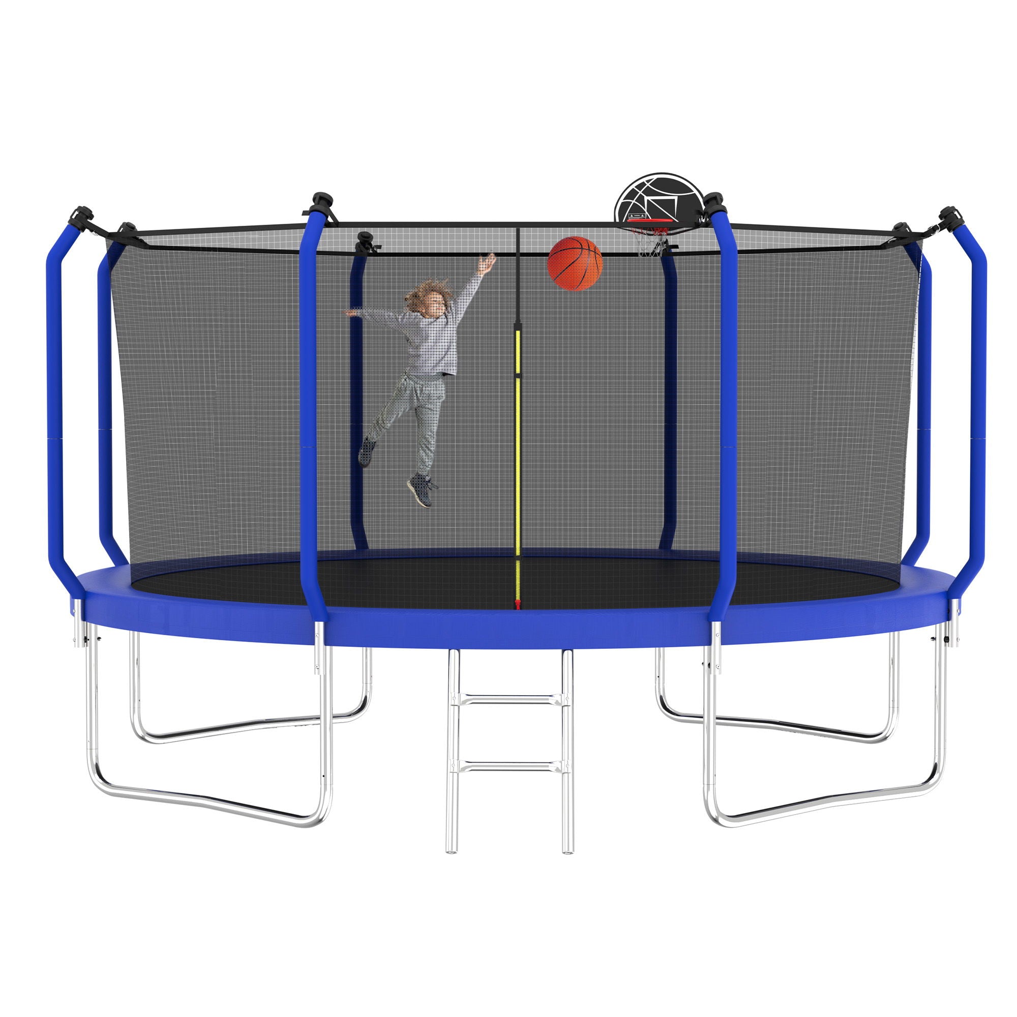 Trampoline With Basketball Hoop, Astm Approved Reinforced Type Outdoor Trampoline With Enclosure Net