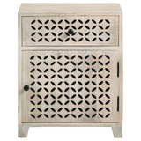 August - 1-Drawer Trellis Pattern Storage Cabinet - White Washed by CoasterEssence | Bel Furniture