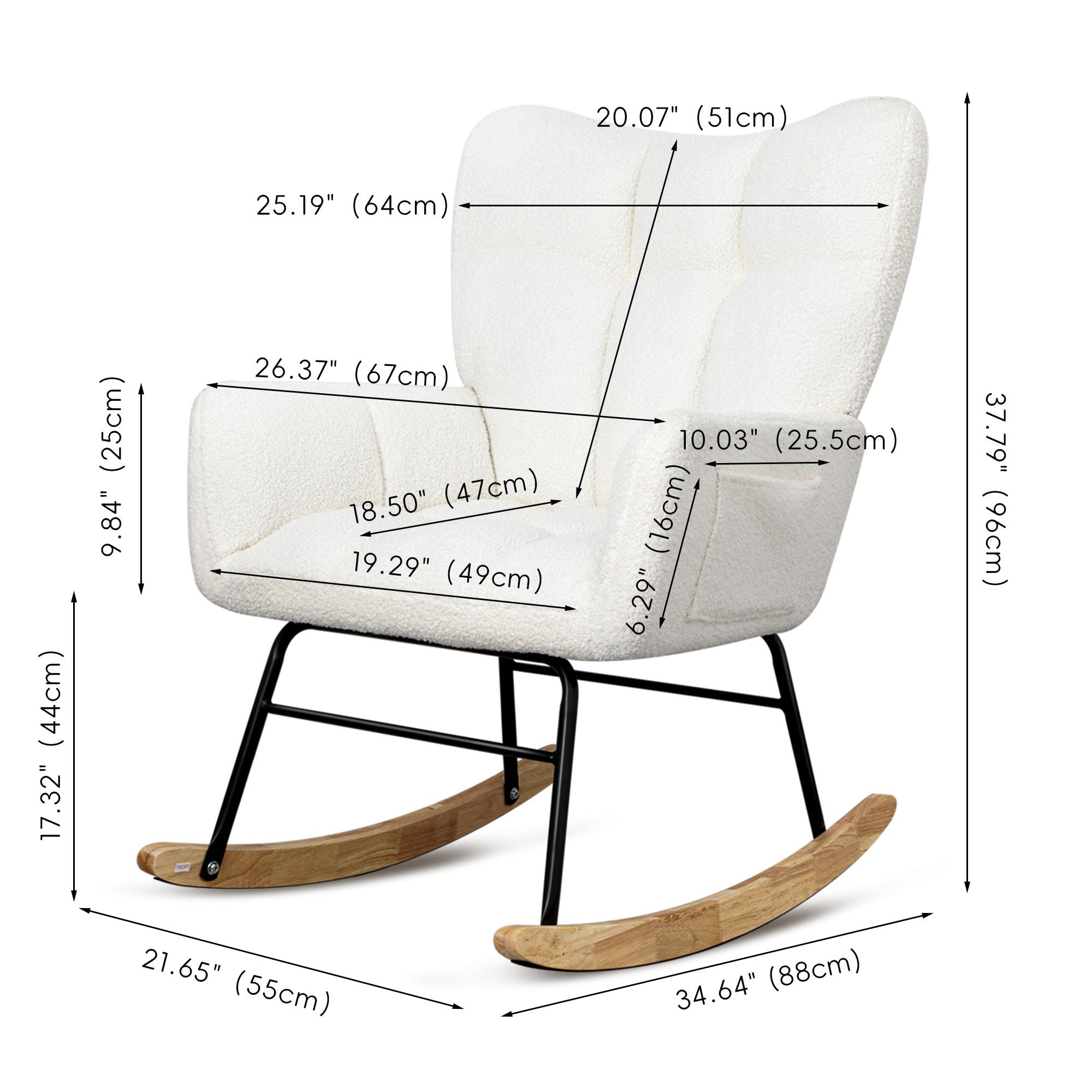 Teddy Rocking Chair, Upholstered Rocker Armchair With High Backrest, Modern Rocking Accent Chair For Nursery, Living Room