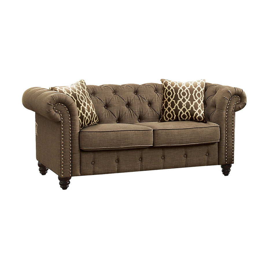 Linen Loveseat - Brown / Dark Brown