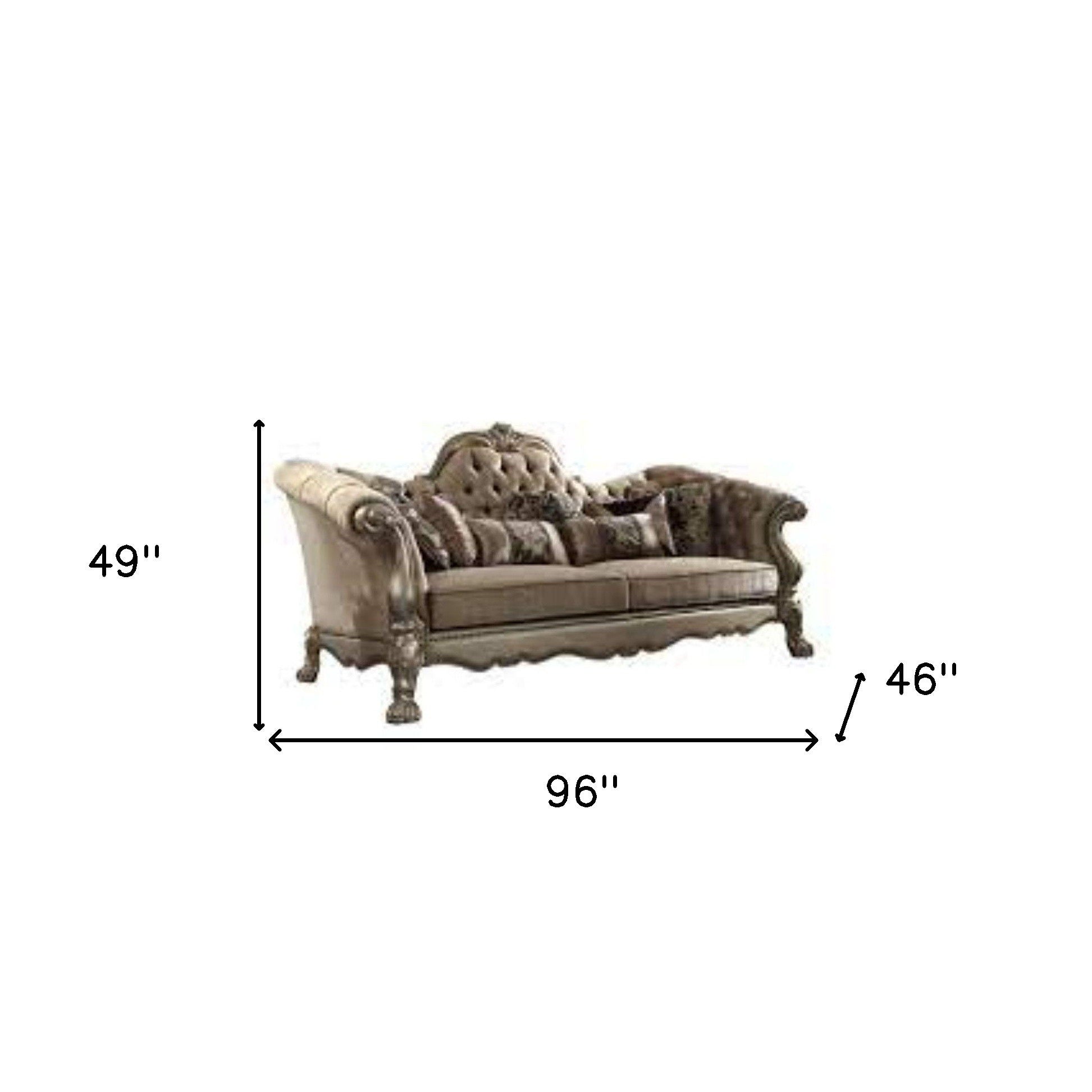 Velvet Sofa And Toss Pillows With Gold Legs - Bone