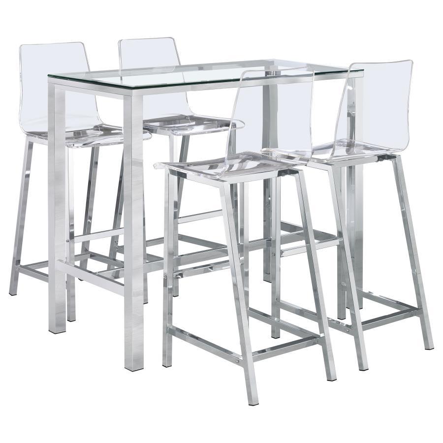 Tolbert - 5 Piece Bar Set With Acrylic Chairs - Clear And Chrome by Coaster Fine Furniture | Bel Furniture