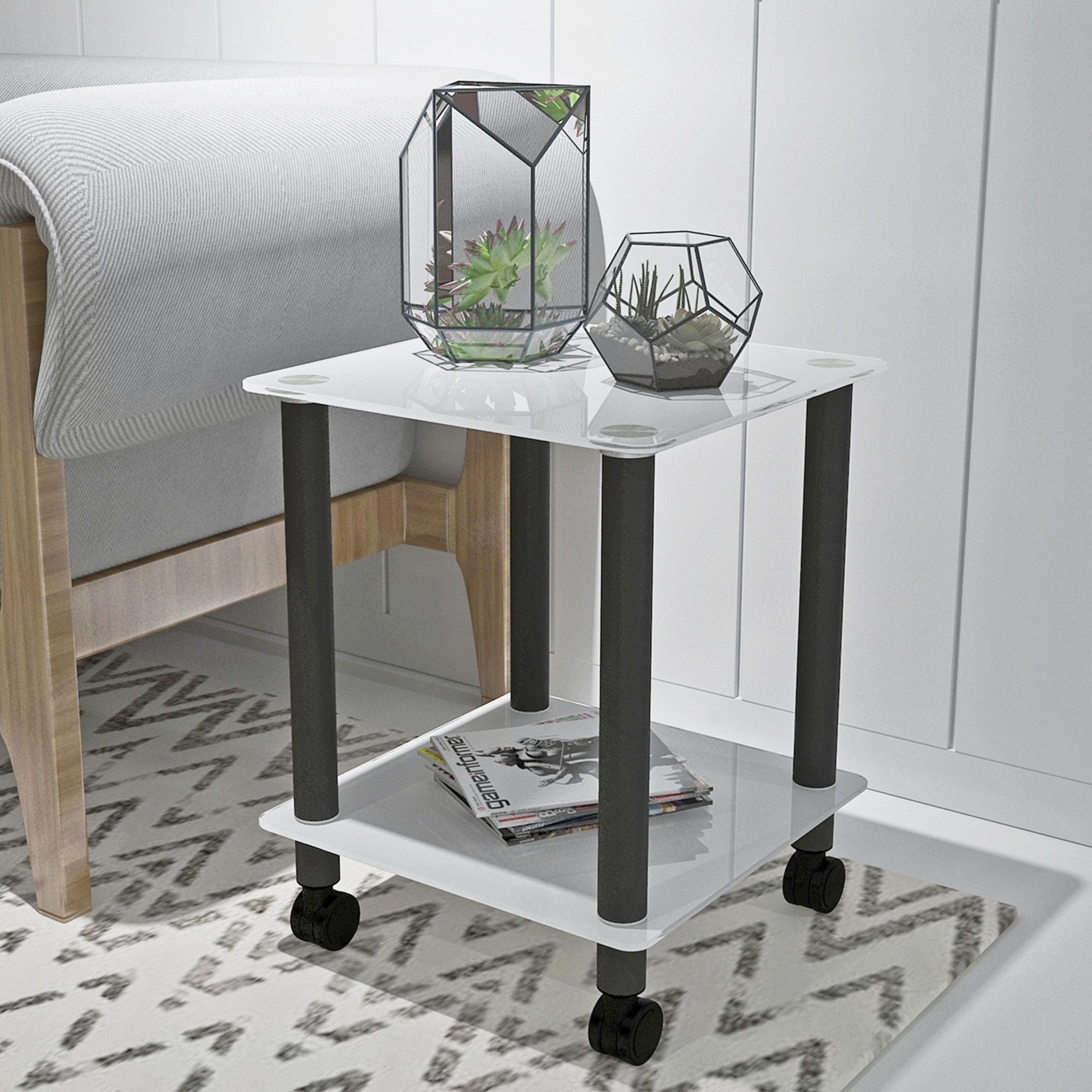 Side Table, 2 Tier Space End Table, Modern Night Stand, Sofa Table, Side Table With Storage Shelve