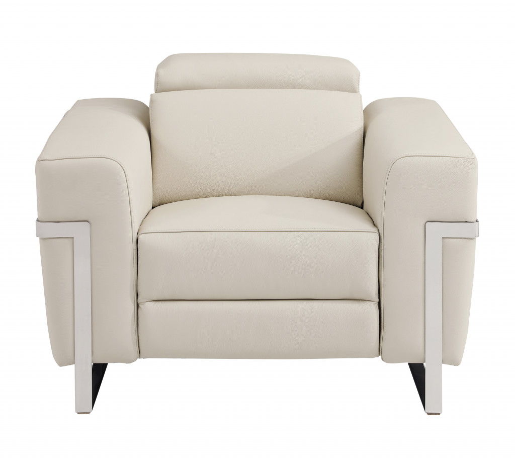 Italian Leather Power Recliner Chair - Beige