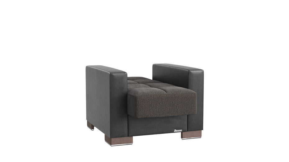 Fabric And Brown Tufted Convertible Chair 36" - Gray