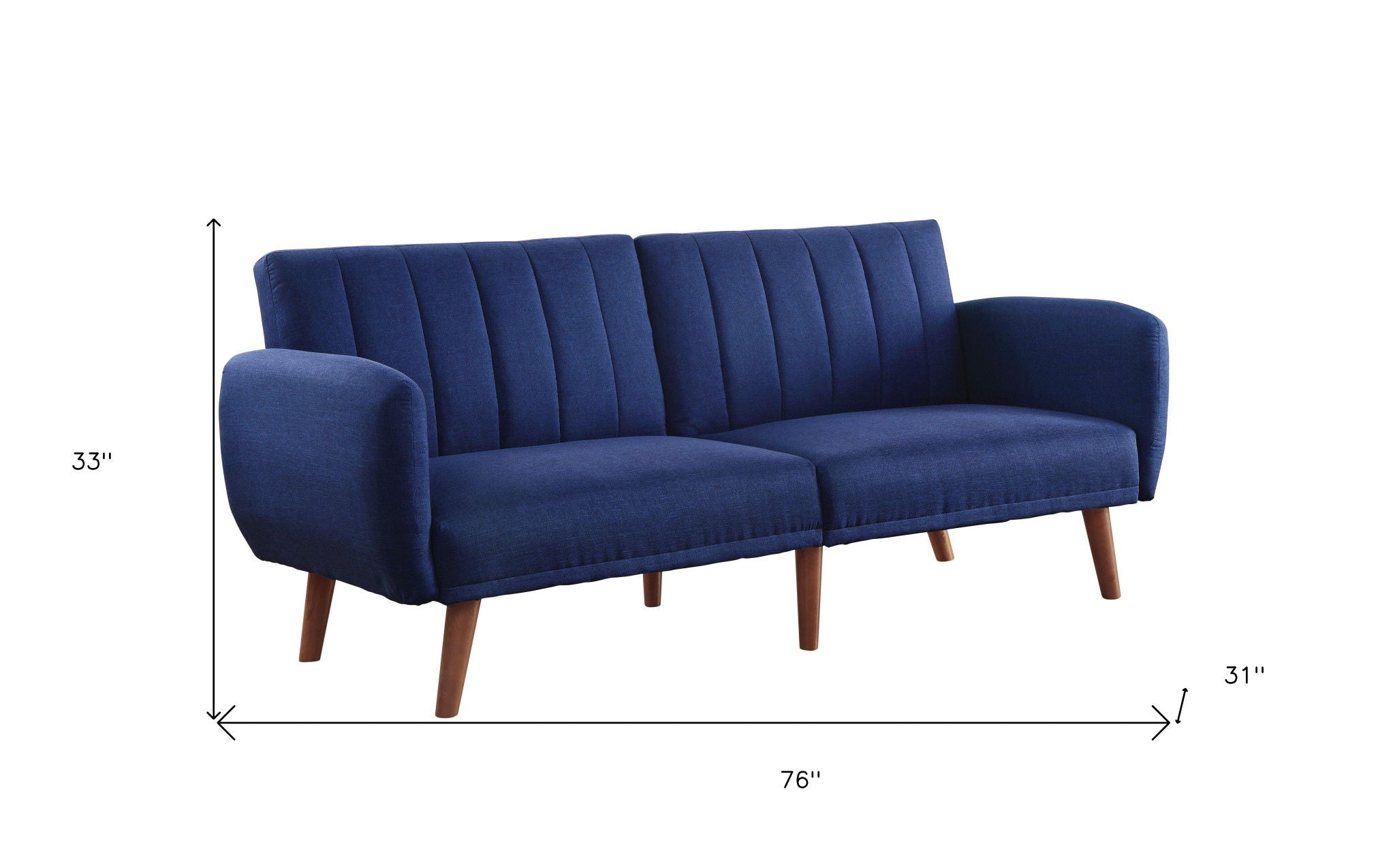 Linen Sleeper Sofa With Wood Brown Legs - Blue