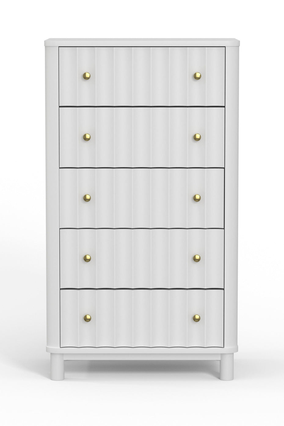 Solid Wood 5 Drawer Chest - White