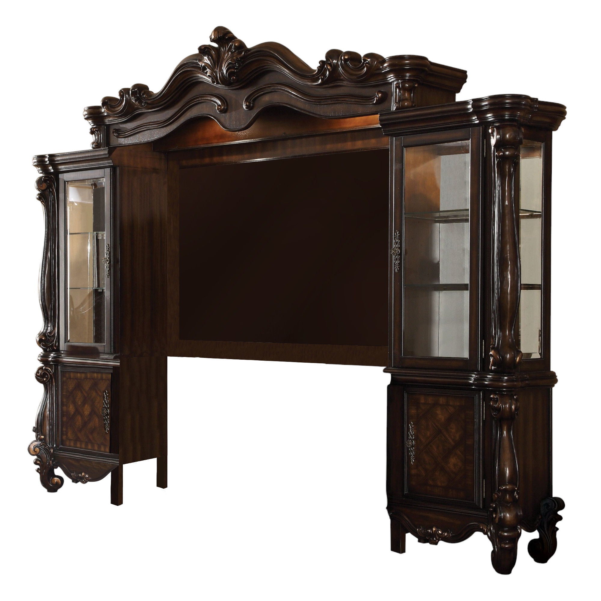 Solid Wood Cabinet Enclosed Storage Entertainment Center - Dark Brown