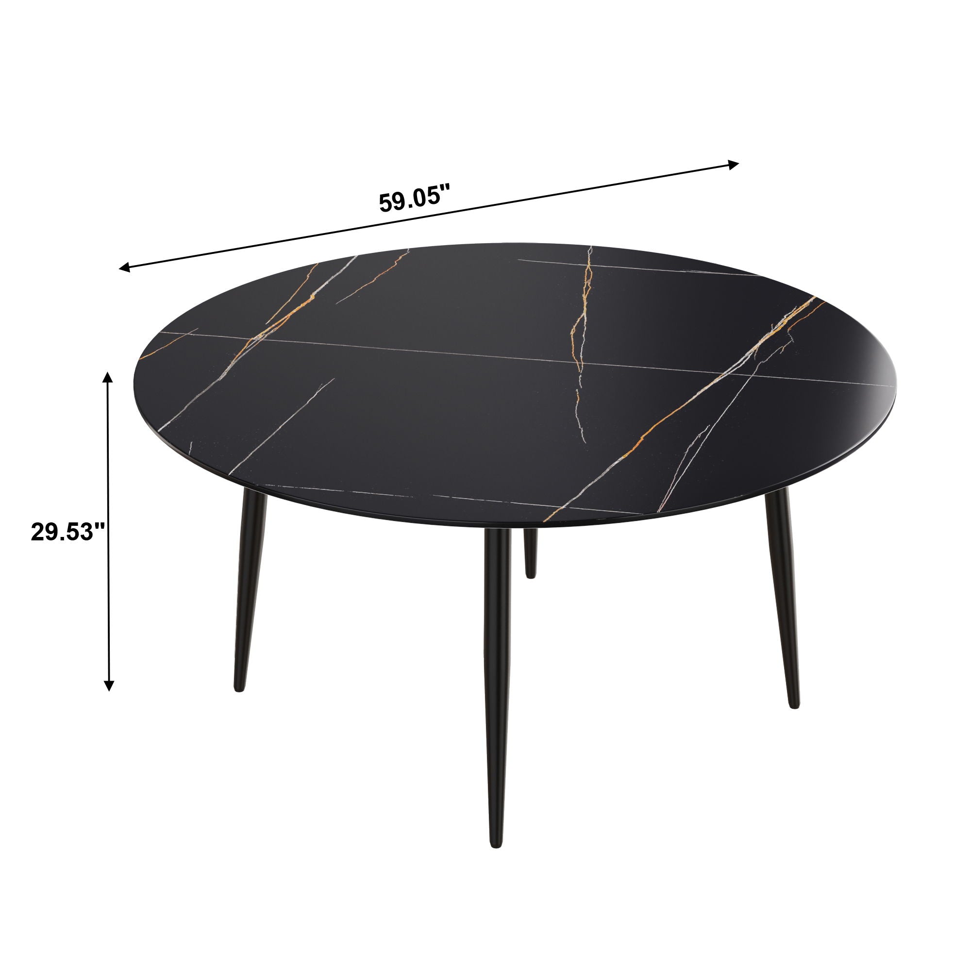 Modern Man-Made Stone Round Metal Dining Table-Position For 6 People - Black