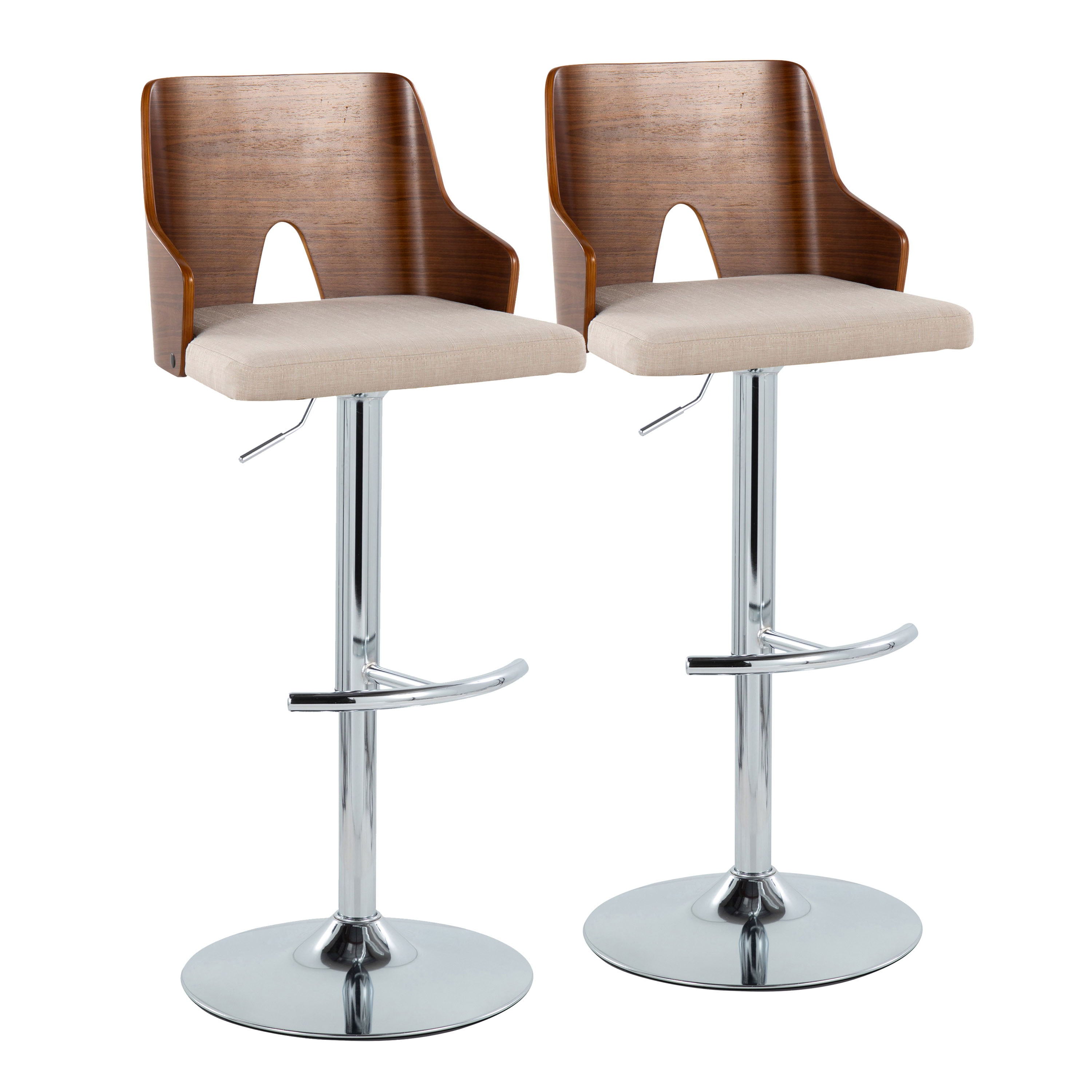 Ariana - Mid Century Modern Adjustable Barstool Stool With Swivel With Rounded T Footrest (Set of 2)