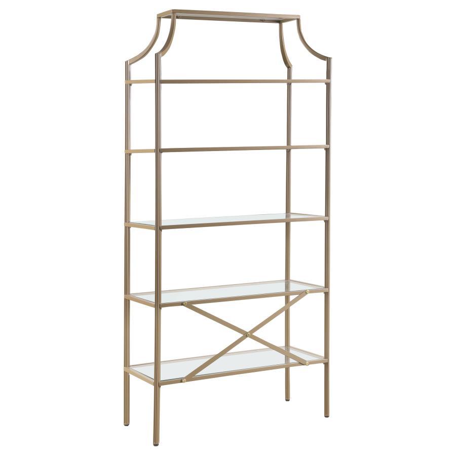 Serena - 5-Shelf Glass Bookshelf - Gold