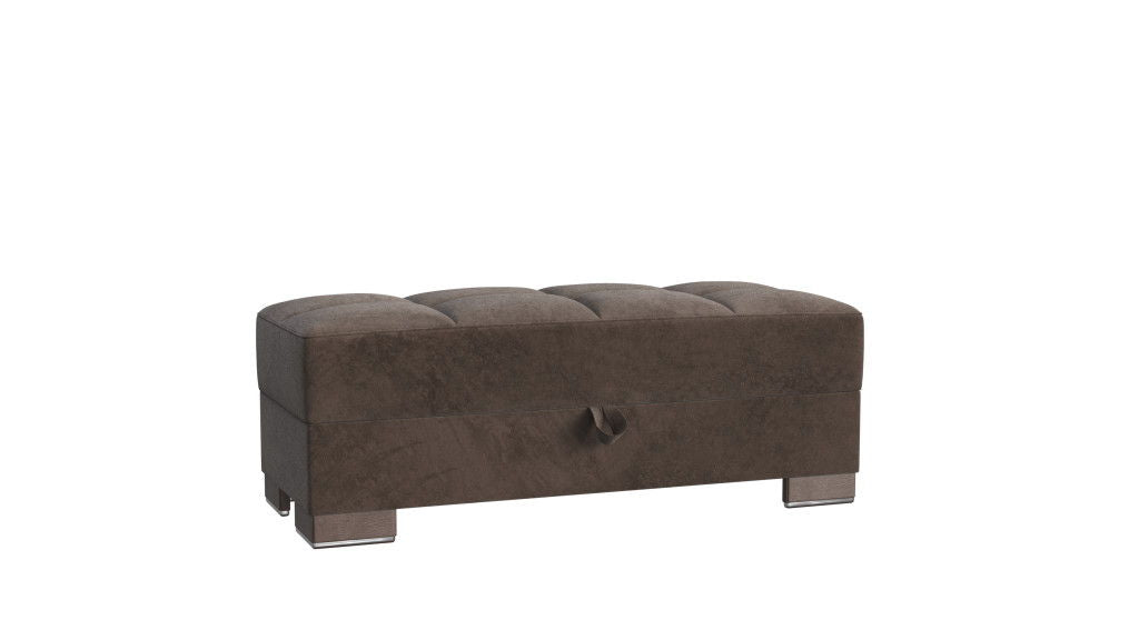 Microfiber Tufted Storage Ottoman - Brown