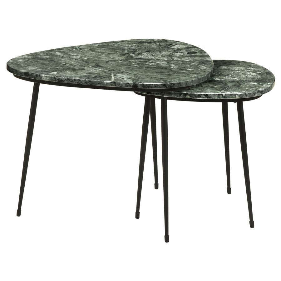 Tobias - 2 Piece Triangular Marble Top Nesting Table Green - Green Marble