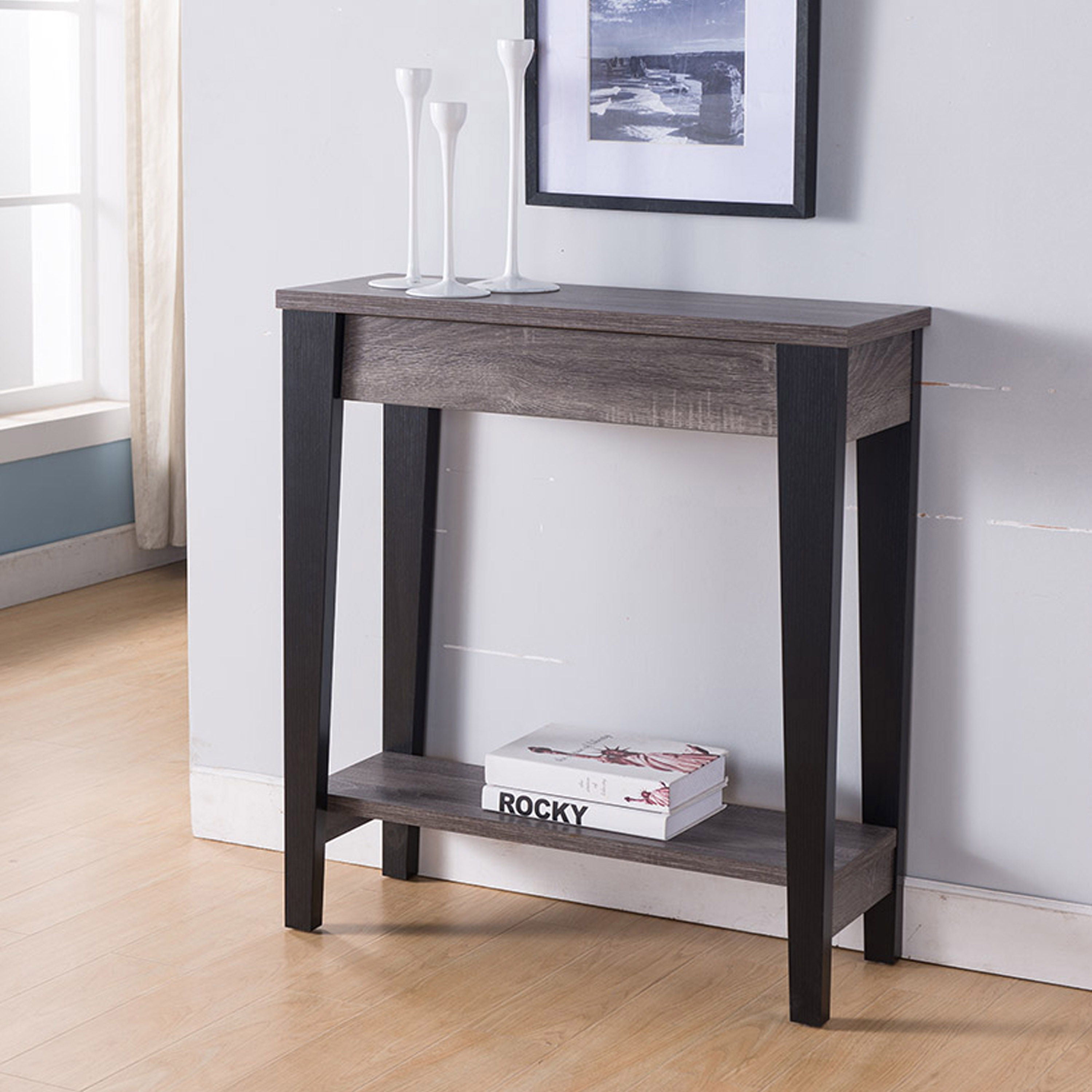 Stylist And Functional Console Table With Drawer And Shelf - Distressed Gray / Black