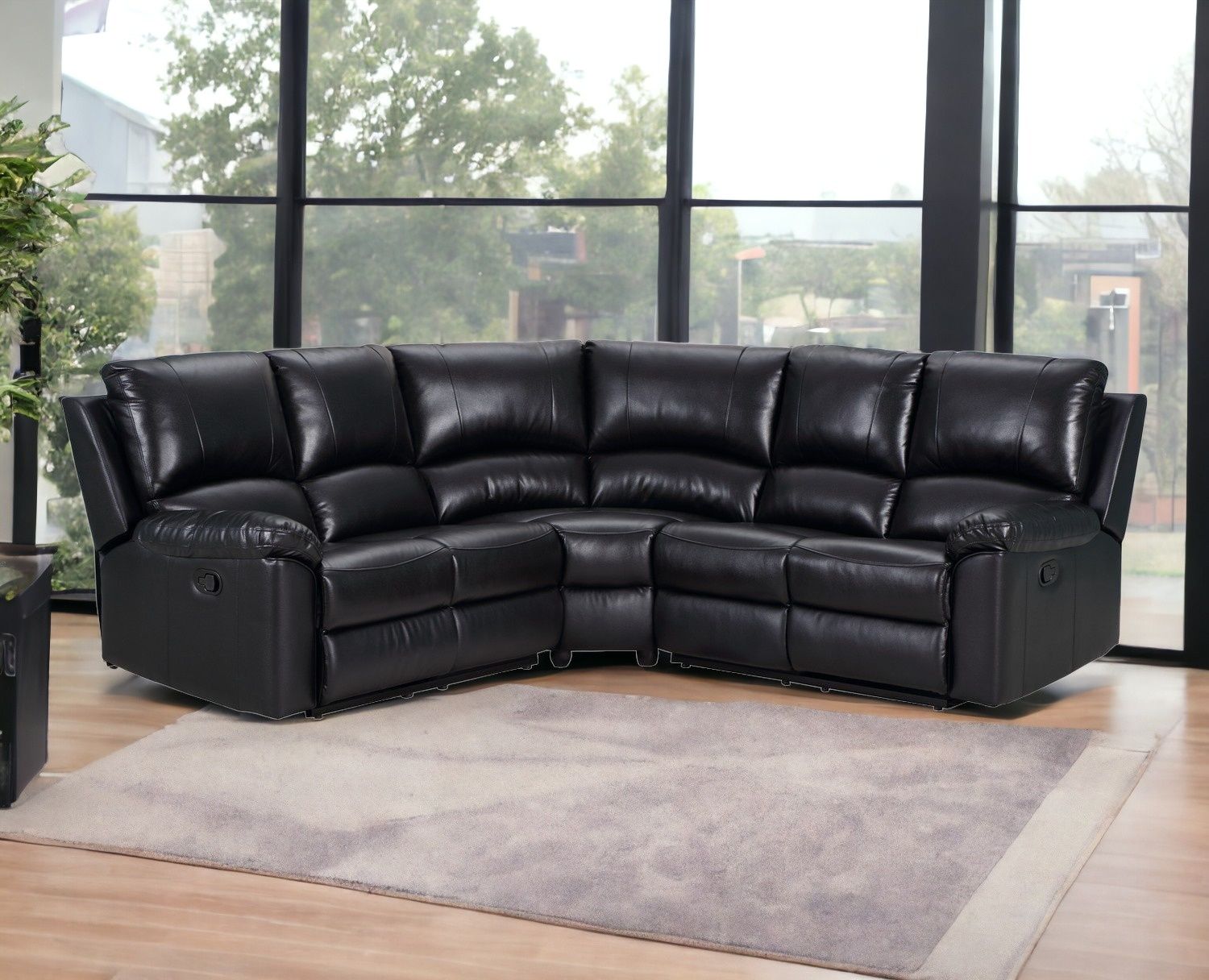 Polyester Blend Reclining U Shaped Three Piece Corner Sectional - Black