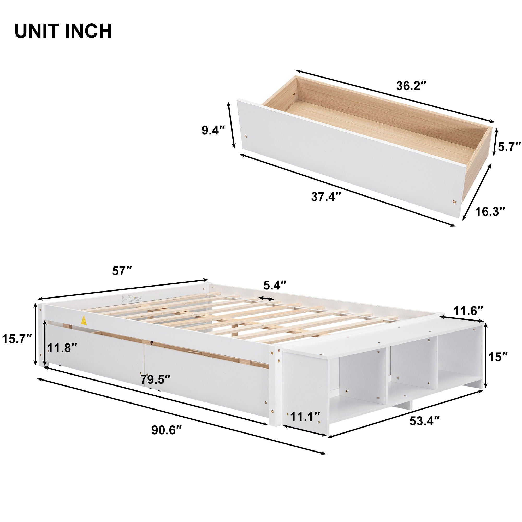 Bed With Storage Case, 2 Storage Drawers, Lengthwise Support Slat