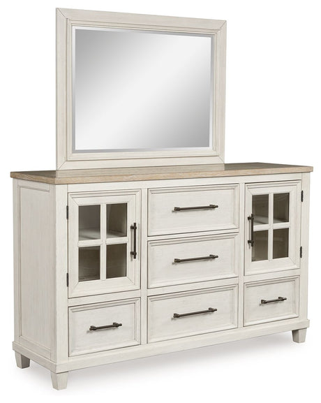 Shaybrock - Antique White / Brown - Dresser And Mirror by Benchcraft® | Bel Furniture