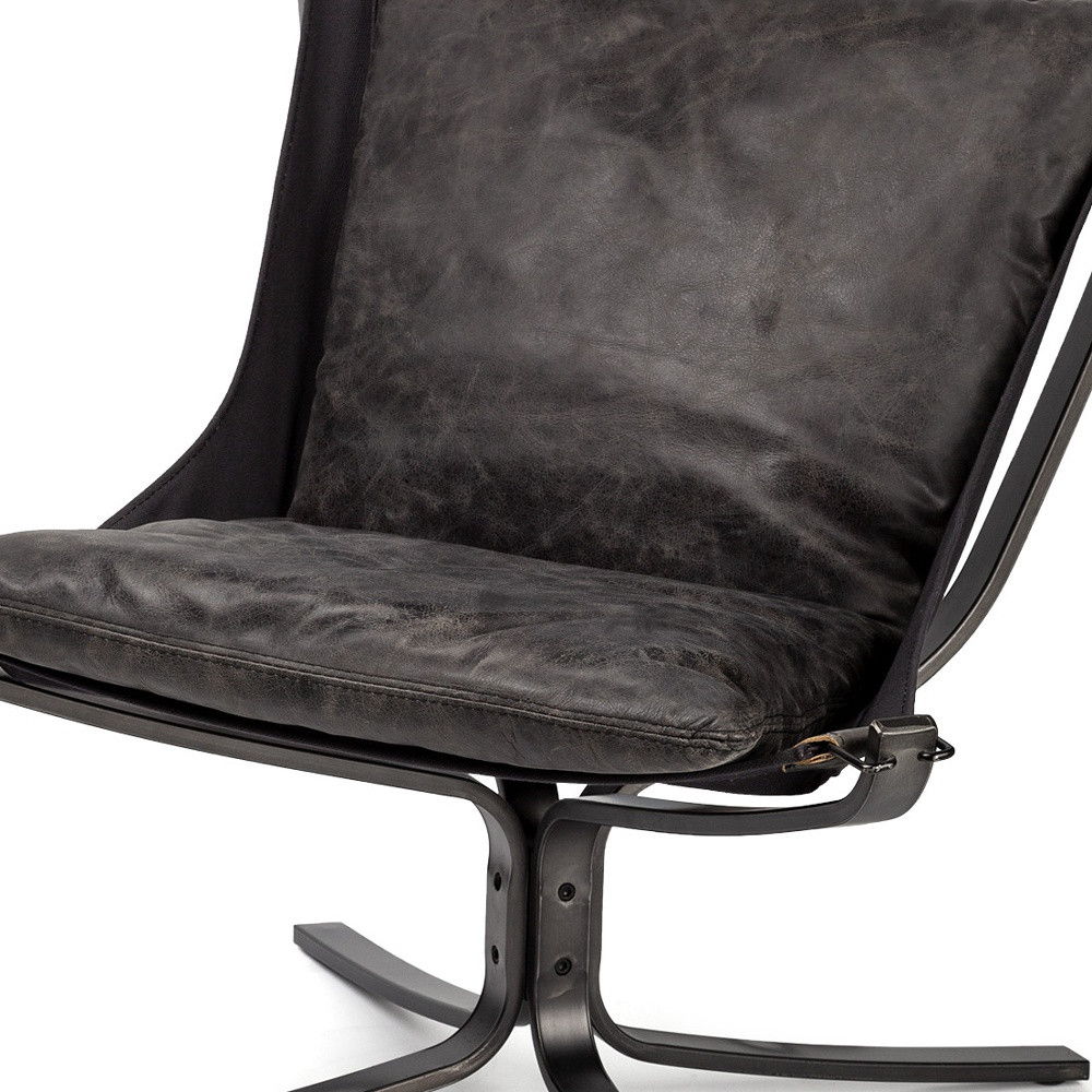 Leather Suspended Seat Accent Chair With Iron Frame - Colarado Black