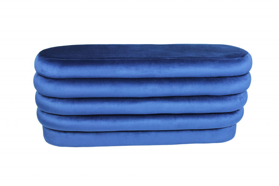 Velvet Tufted Oval Ottoman - Blue