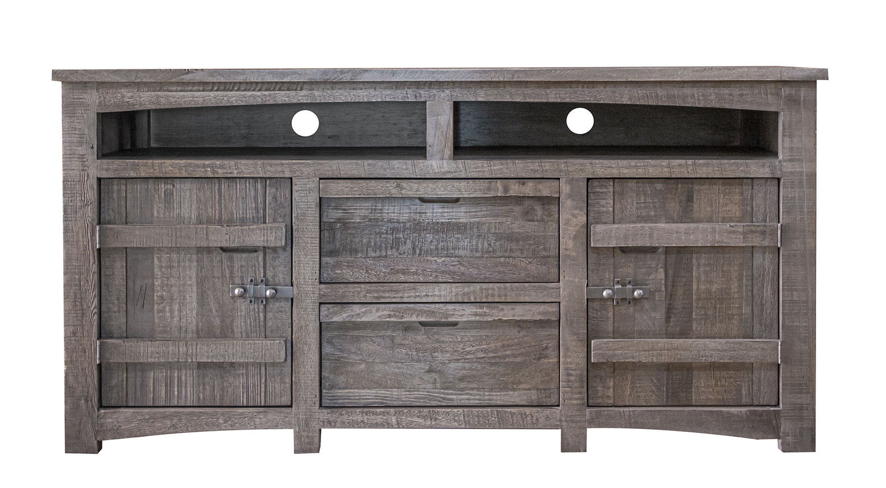 Wood Cabinet Enclosed Storage, Distressed TV Stand - Gray