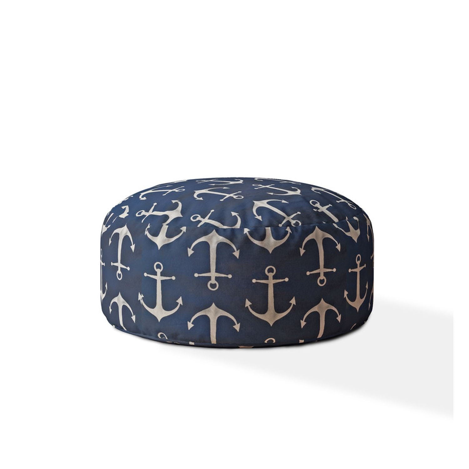 Twill Round Anchor Pouf Cover - Blue