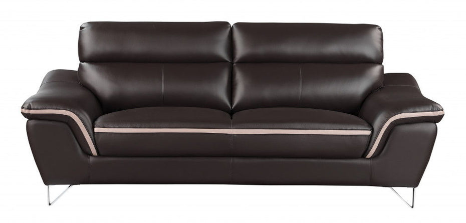 Sofa Leather With Silver Legs - Brown