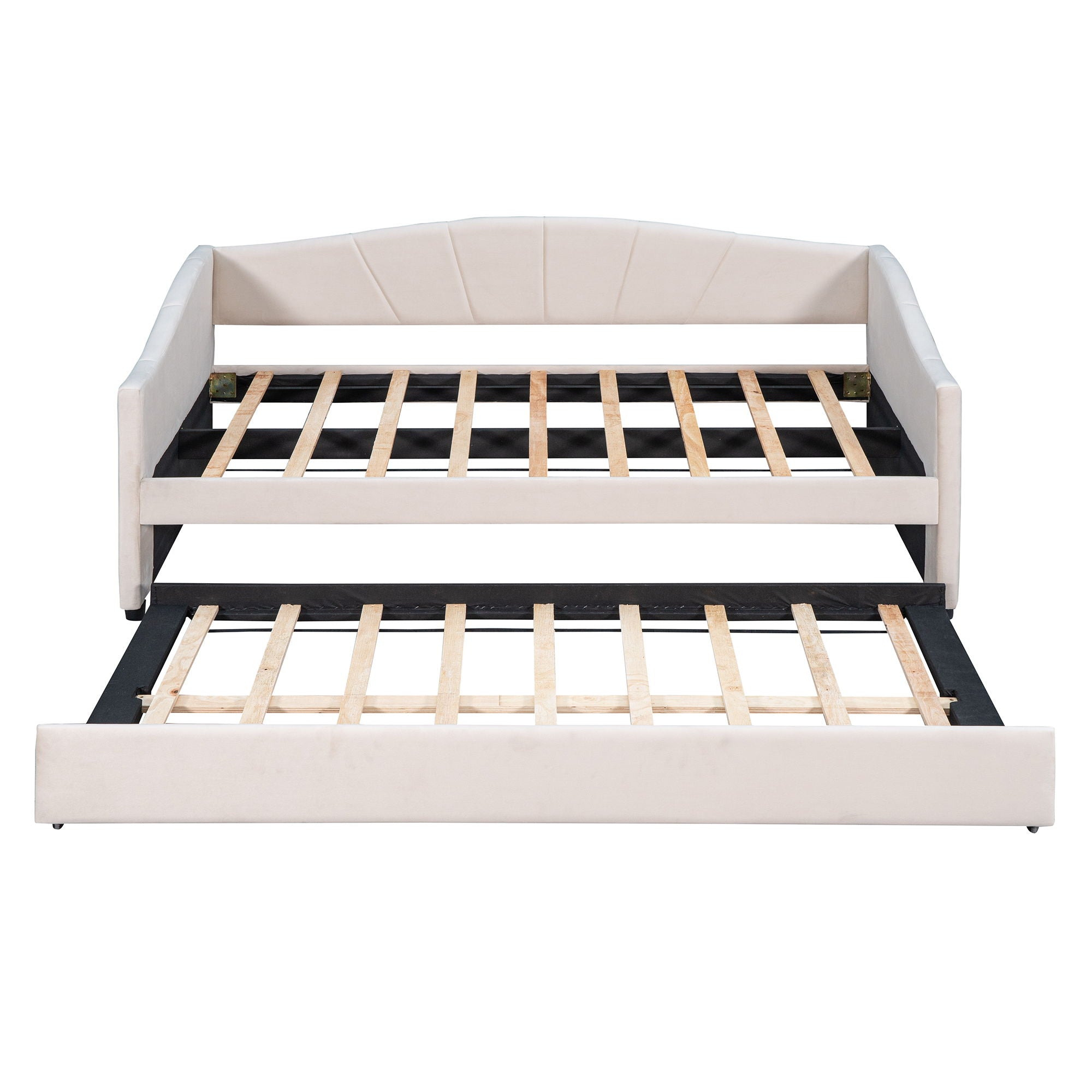 Upholstered Daybed Sofa Bed With Trundle Bed And Wood Slat