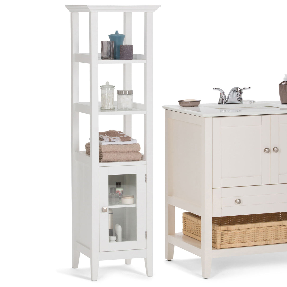 Acadian - Bath Storage Tower - Pure White by Simpli-Home | Bel Furniture