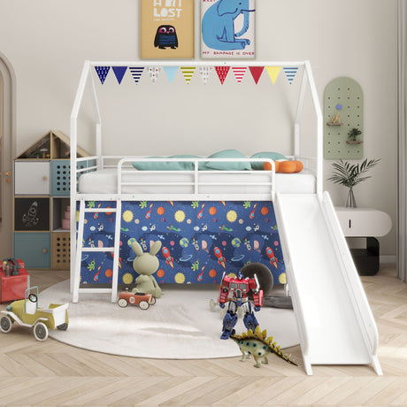 Jack - House Loft Bed With Slide And Curtain Set - view 49