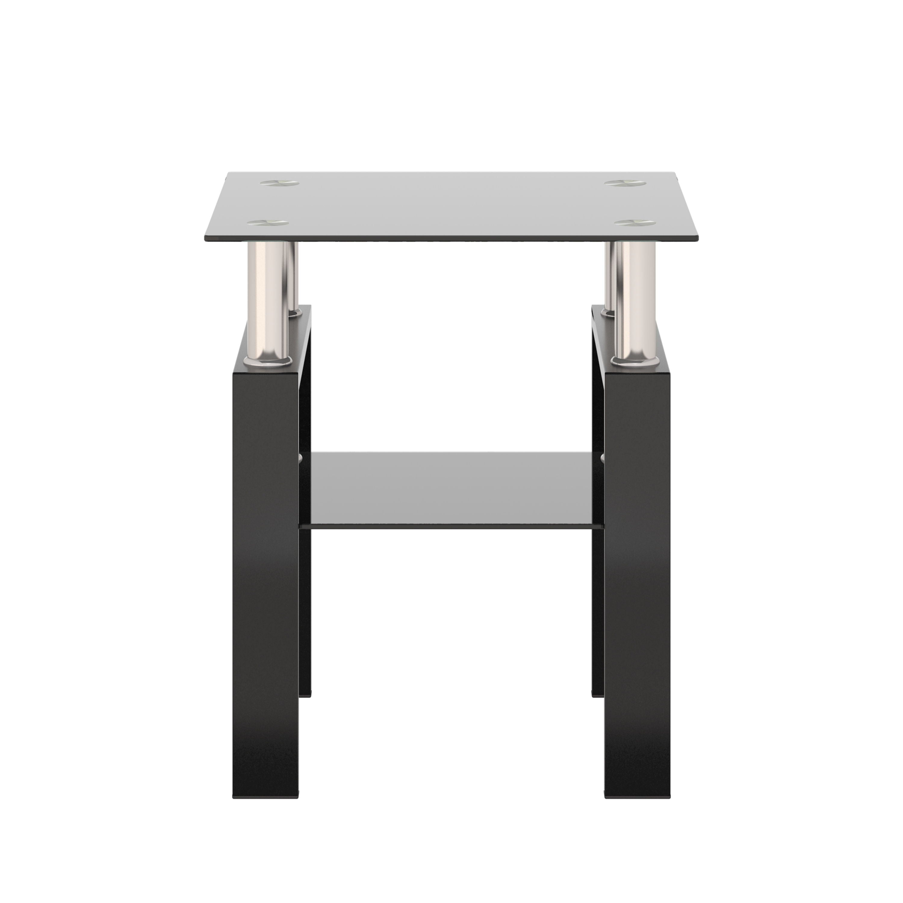 Modern Tempered Glass Tea Table, End Square Table For Living Room - Black