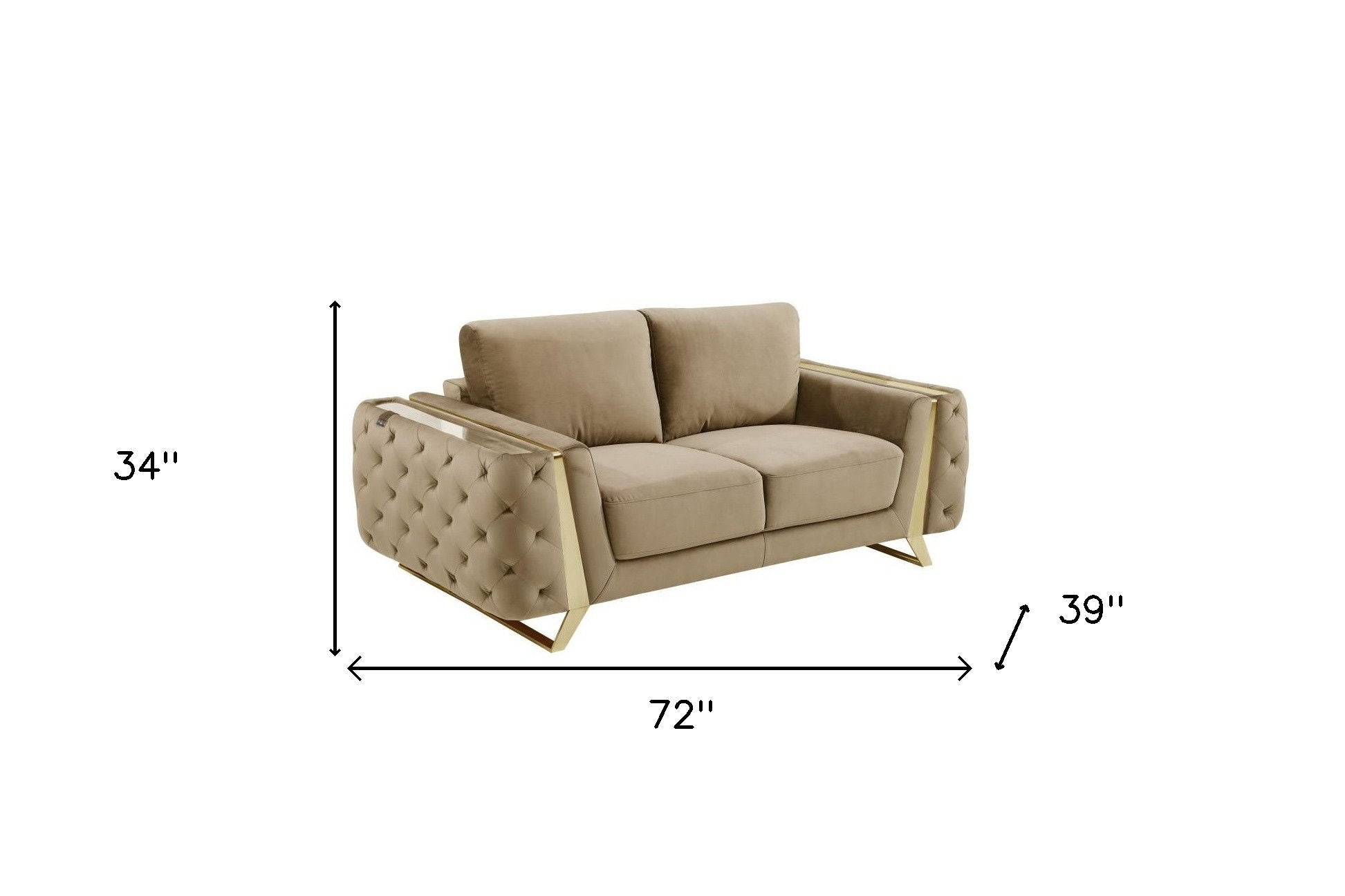 Velvet Love Seat - Beige / Gold