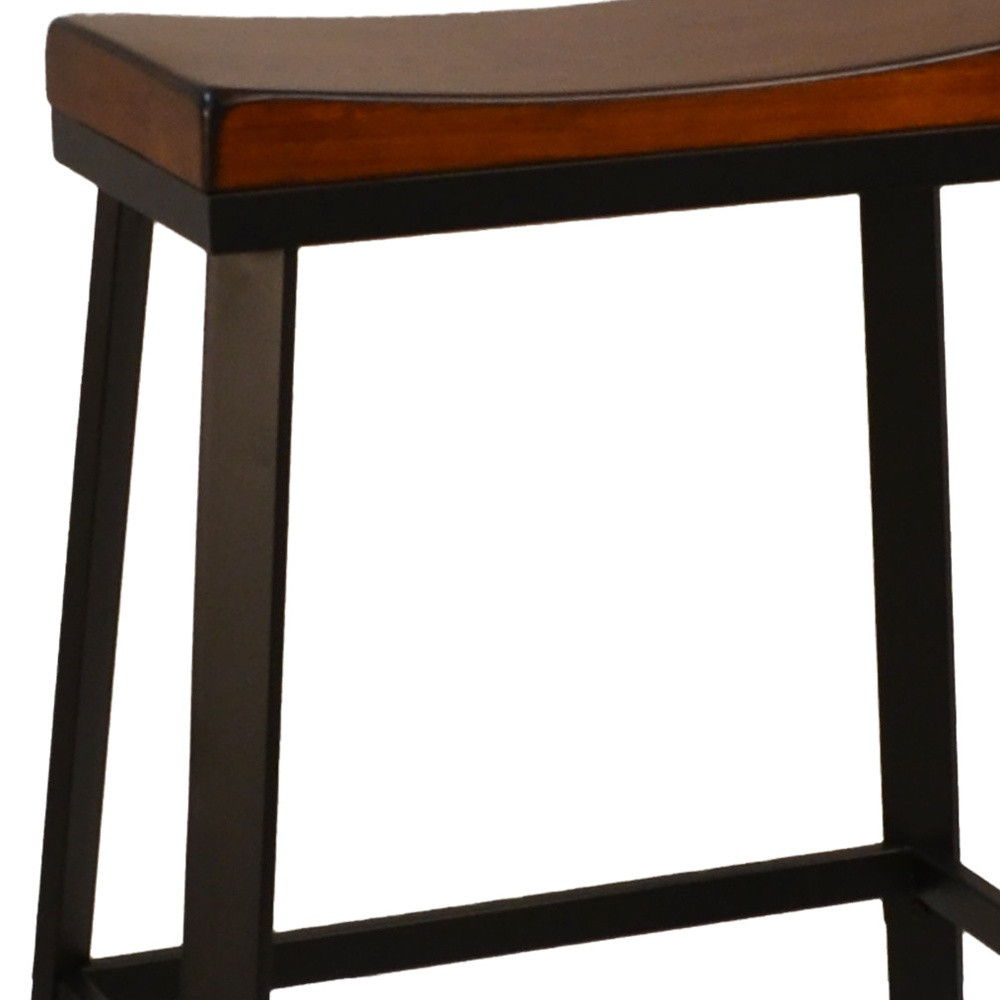 Steel Backless Bar Height Chair With Footrest 30" - Chestnut and Black