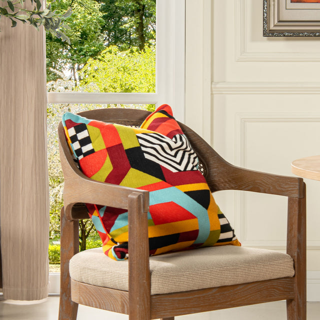 La Broderie - Square Embroidered Throw Pillow & Feather Down Insert - Colorpop Multicolored Embroidery by Jennifer Taylor Home | Bel Furniture