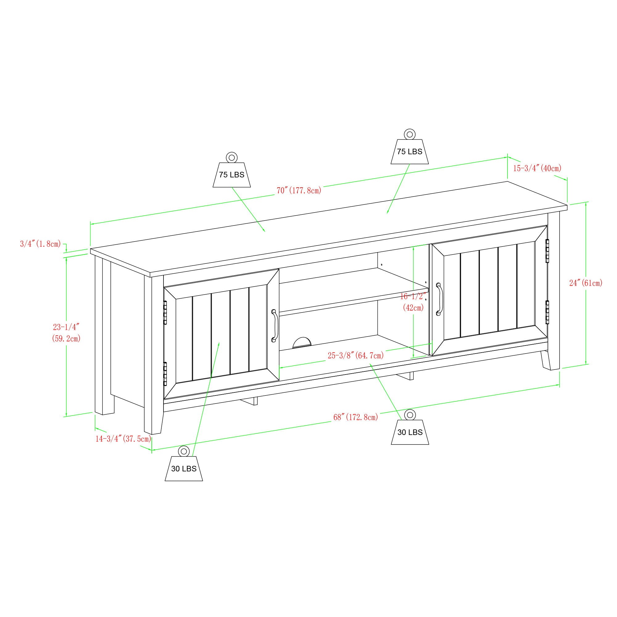 Modern Farmhouse 2 Door Grooved 70" TV Stand For 85" TVs