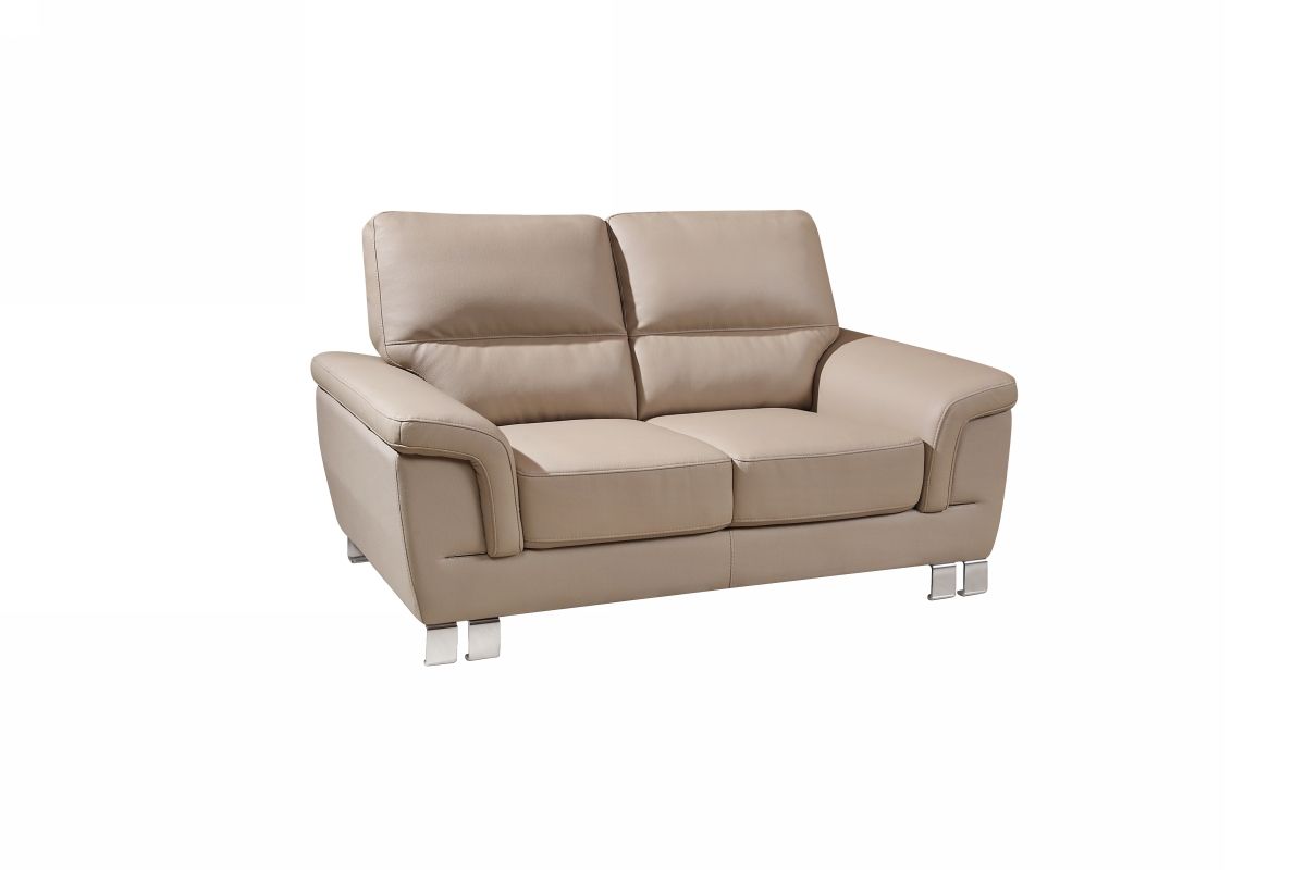 Faux Leather Love Seat - Beige / Silver