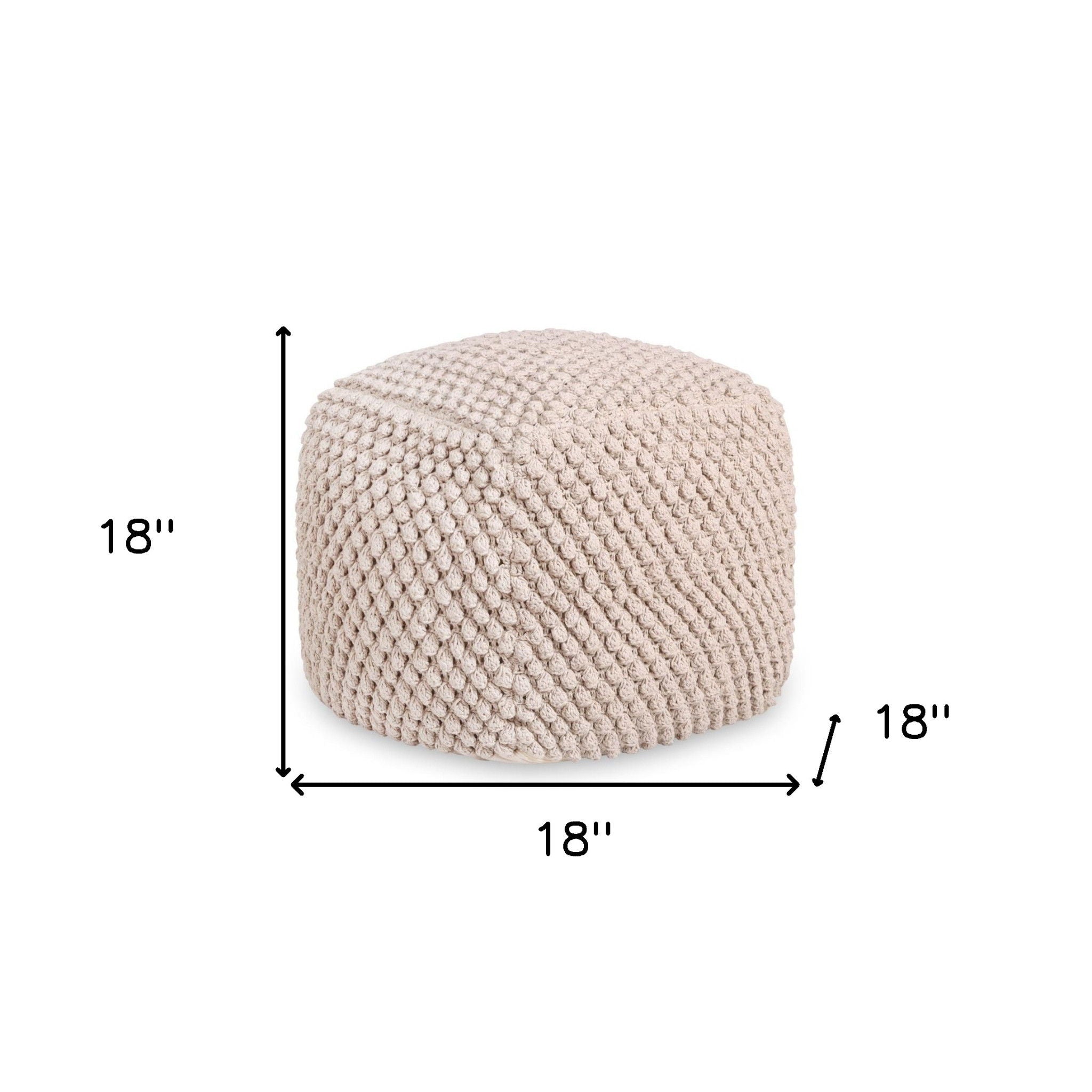 Cotton, Blend Pouf Ottoman - Ivory