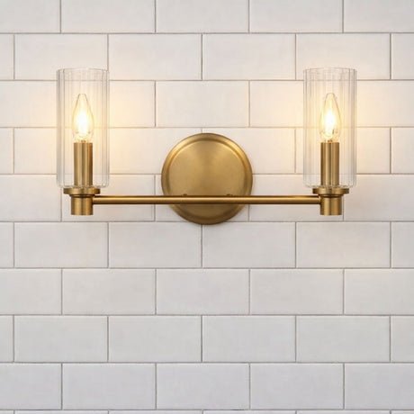 Regal - Double Light Vanity With Clear Ribbed Satin - Antique Brass / Clear - view 8