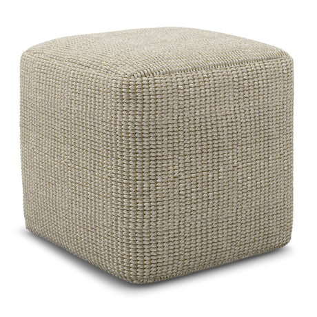 Zelma - Square Woven Outdoor / Indoor Pouf - Cream / Natural by Simpli-Home | Bel Furniture