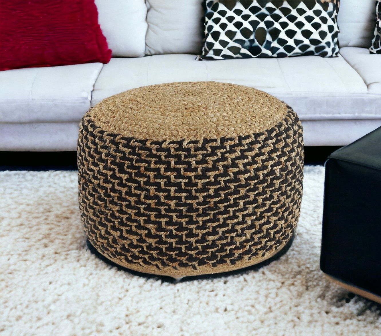 Jute Ottoman - Tan