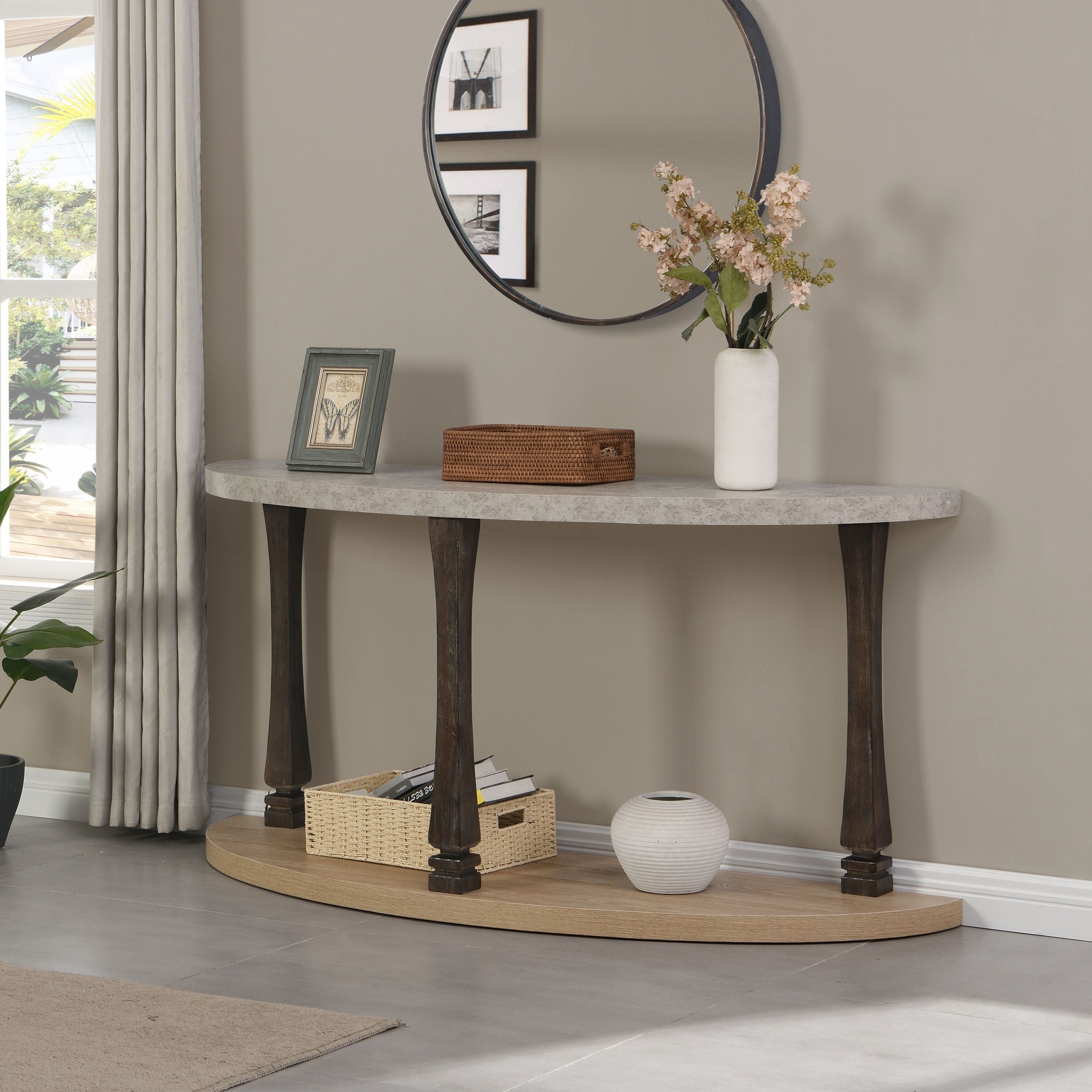 Long Semi Circle Demilune Sofa Table For Small Hallway Entryway Space, Wooden Half Moon Sturdy Console Tables