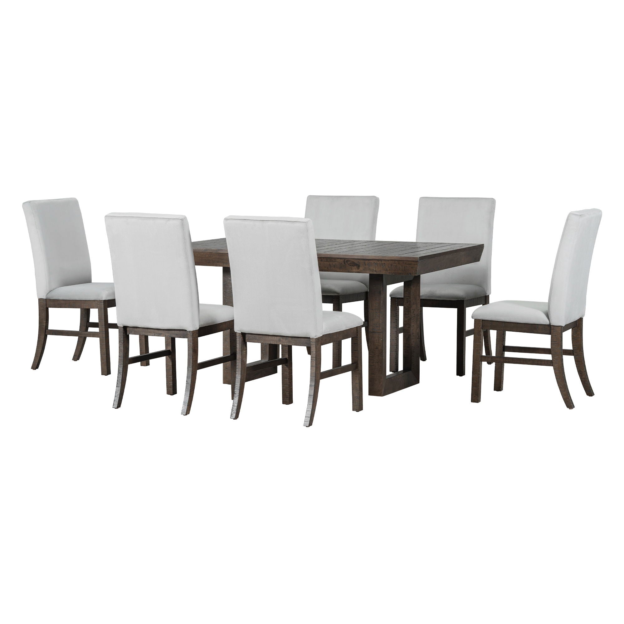 Topmax - 7 Piece Traditional Extendable Dining Table Set With Butterfly Leaf And 6 Upholstered Dining Table Set