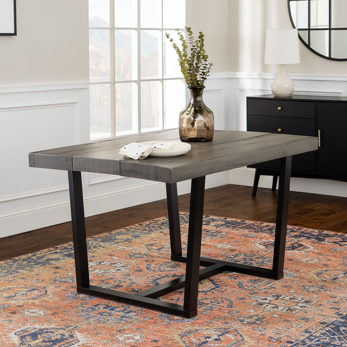 Rustic Metal And Solid Distressed Dining Table by Walker Edison | Bel Furniture