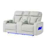 Julian - Power Console Reclining Loveseat, LED & Speaker - Silver